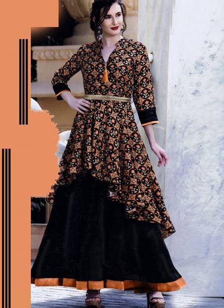 Black Colour Arya Kpc Designer Gown Fancy Festive Party Wear Poli Rayon Digital Printed Stylish Gown Collection Arya Kpc 003